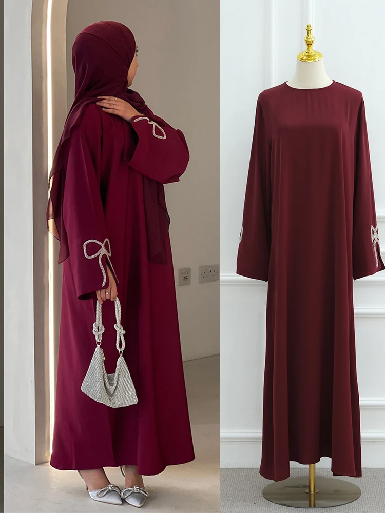 

Женское платье с бриллиантовым бантом и рукавами Абая Мусульманское Джалабия Рамадан Vestidos Largos Вечерние платья Арабский длинный халат Марокко Кафтан Ид