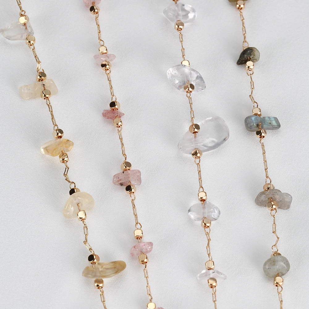 1meter Stone Chain Crystal Irregular Glass Stone Beads Chains Necklace Bracelet Components For DIY Jewelry Making Findings