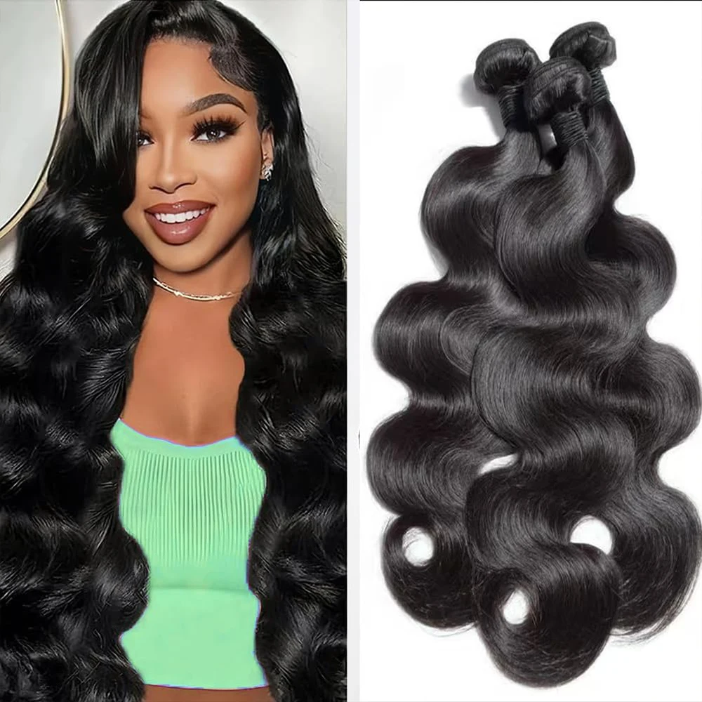 Tissage Cheveux Humains Body Wave Human Hair Bundles Unprocessed Brazilian Hair Bundles and Weaves 1 3 4 Bundle for Women Human Hair Extensions Natural Black Color Double Weft Human Hair Bundles on Clearance Sale