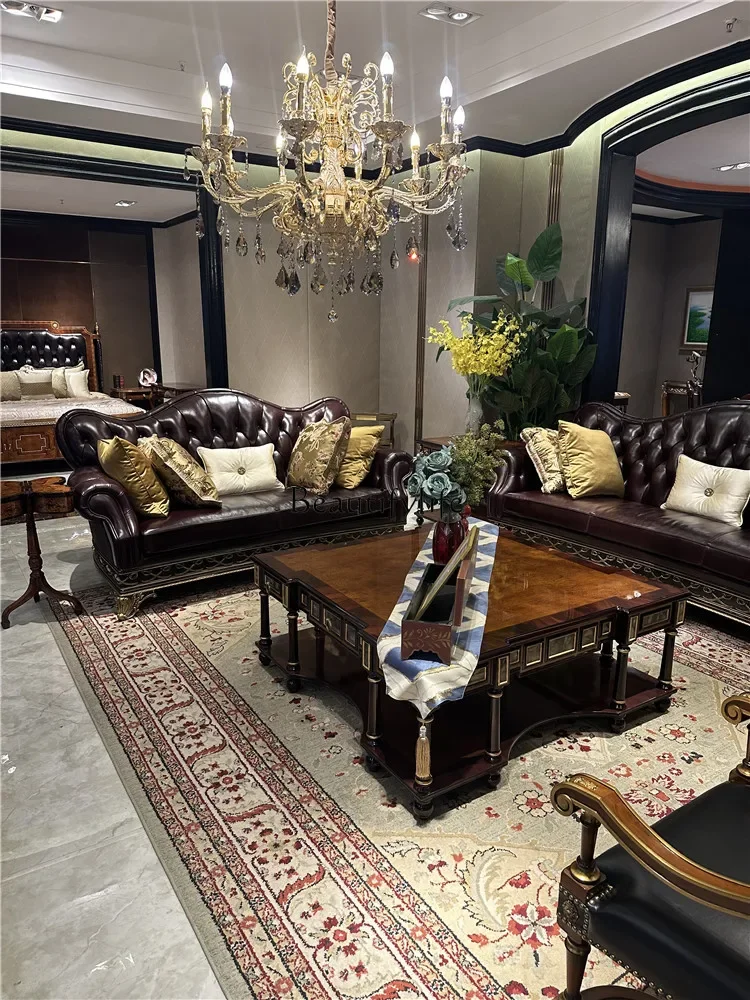 yj5Sofa مجموعة أثاث جلدية لغرفة المعيشة الكلاسيكية الأوروبية