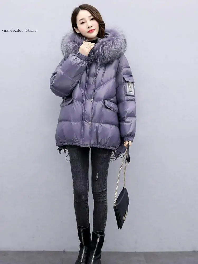 Winter Fur Collar White Down Duck Parka Hooded Winter Down Jacket Women\'s White Duck Down Jacket Thick Warm Parka