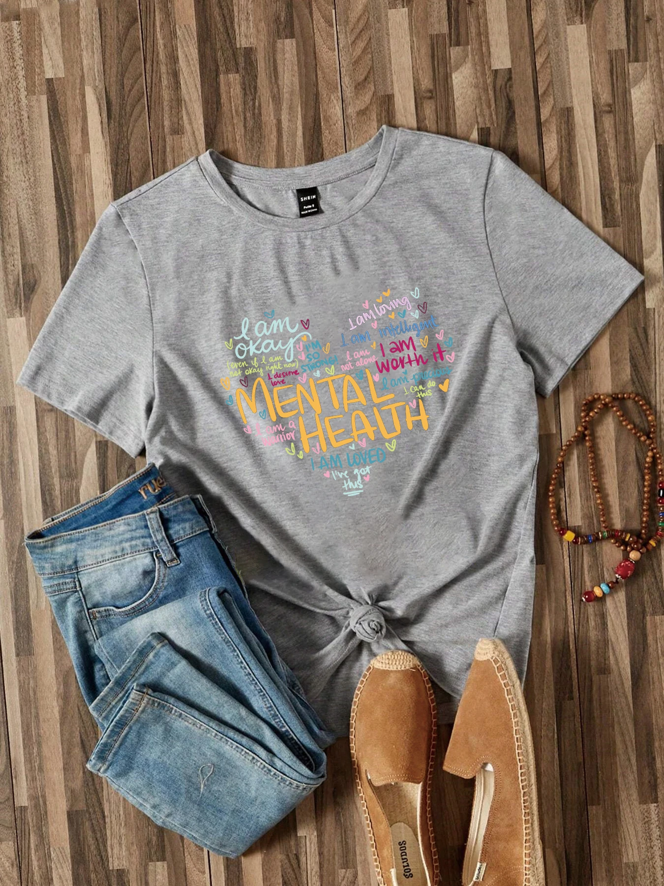 Mental Health Print Women T Shirt Summer Fashion Short Sleeved T-shirt Printed O-neck Casual T-shirt Women\'s Clothing