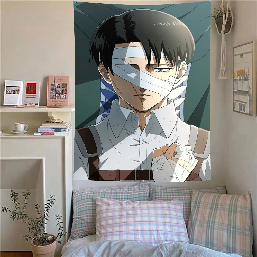 1pc A-Attack L-Levi Ackerman Anime Tapestry Cool Room Stuff Aesthetic Room Decor Wall Hanging Cloth Dorm Bedroom Background