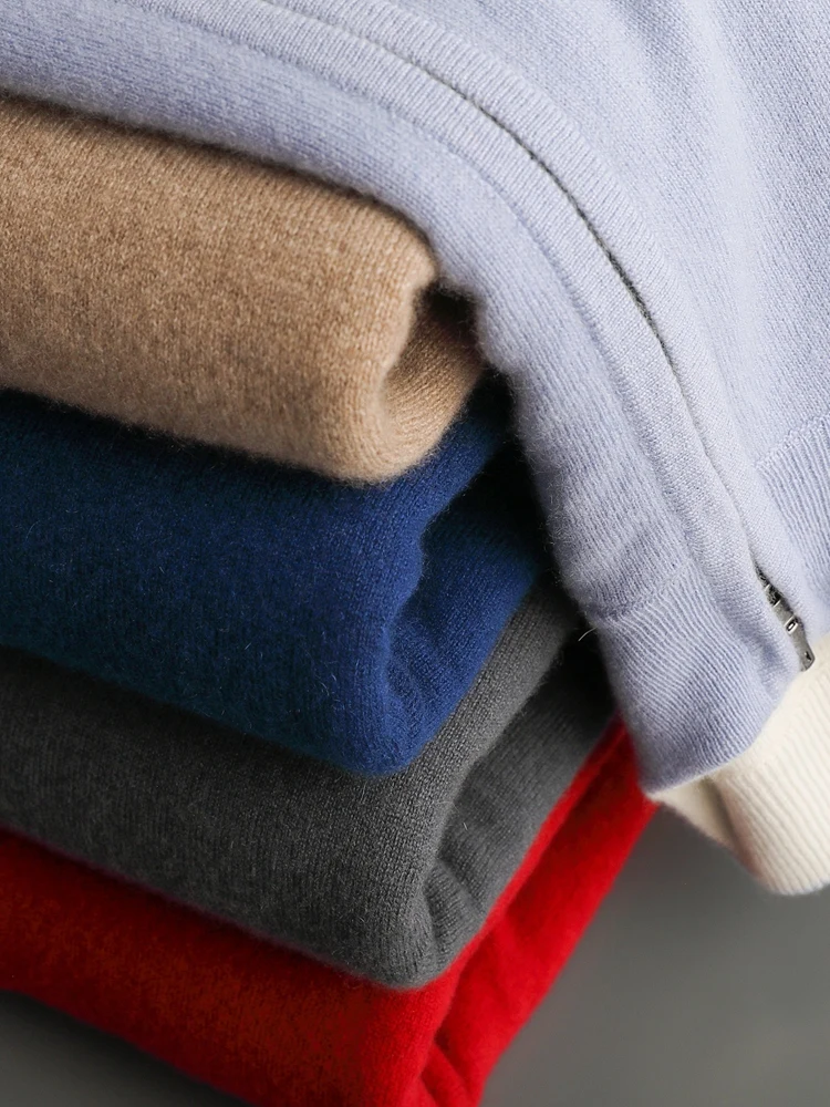 Autumn Winter Men Wool Sweater Cardigans Reversible Mock Neck Long Sleeve Thick Cashmere 100% Merino Wool Knitwear Clothing Tops