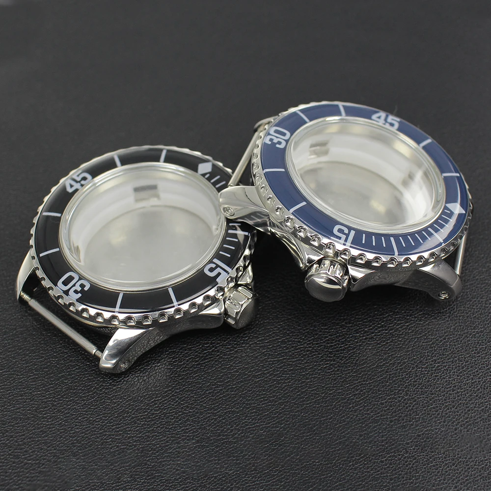 Silver NH35 Cases 45MM 100m Waterproof Watch Case Luminous Bezel For 50 FATHOMS NH35 NH36 NH34/38 Movement Watch MOD Accessories