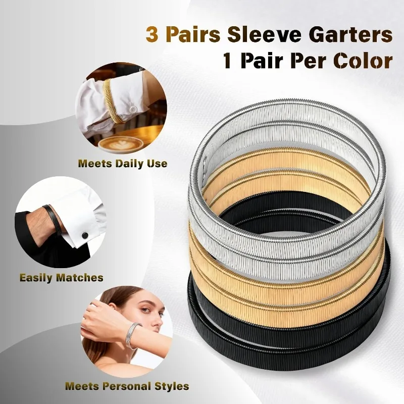 3 Pairs Sleeve Garters Elastic Metal Sleeve Holders Anti Slip Sleeves Garters Clothing Accessories to Keep Sleeves Cuffs Neat