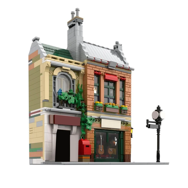 1478 PCS House Street Music Store MOC Customize Modular Building Block Design Educational Model Popular DIY Toy Birthday Gift