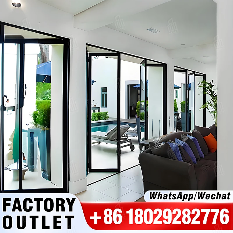 High Quality Folding Door Exterior Portable Soundproof Balcony Glass Aluminum Bi Fold Door With Plexi glass For House