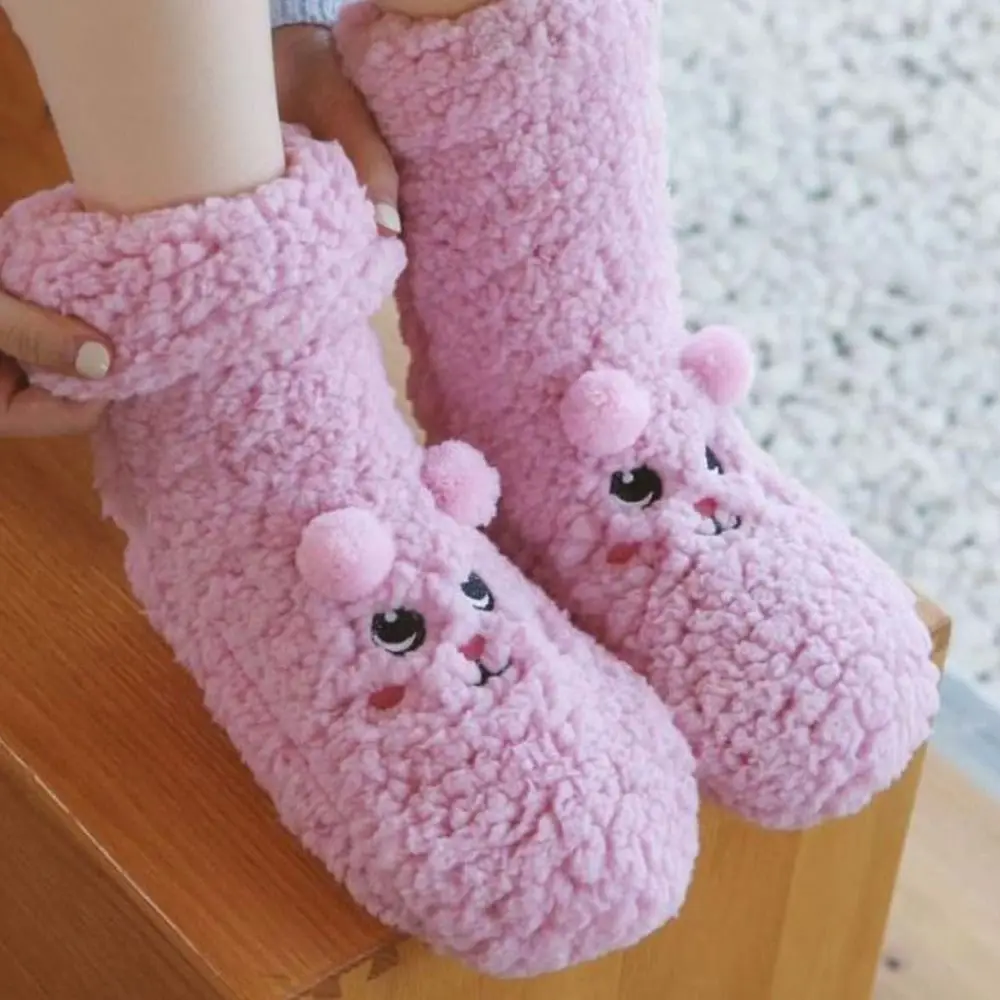 

Kawaii Embroidery Thick Thermal Socks Plush Anti Slip Floor Socks Cartoon Winter Sleeping Socks Indoor