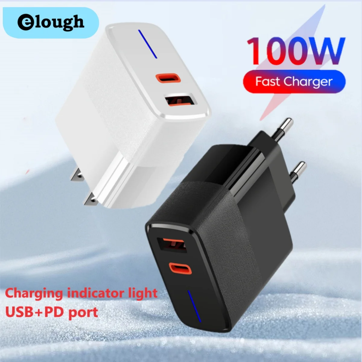 Elough 100W Fast Charging USB LED Charger PD Quick Charge 5.0 USB Type C Charger Adapter For iPhone  Max Samsung Xiaomi Huawei