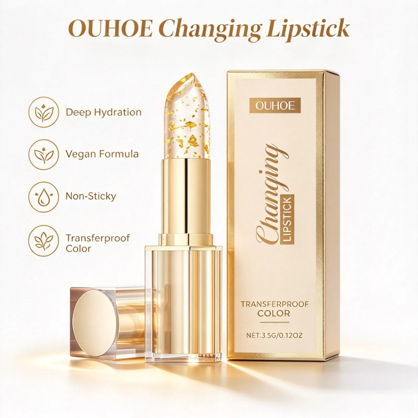 Gold Flecks Color Changing Lipstick 3.5g Hydrating Long Lasting Increase Fullness Moisturizing Lip Care Transferproof Makeup