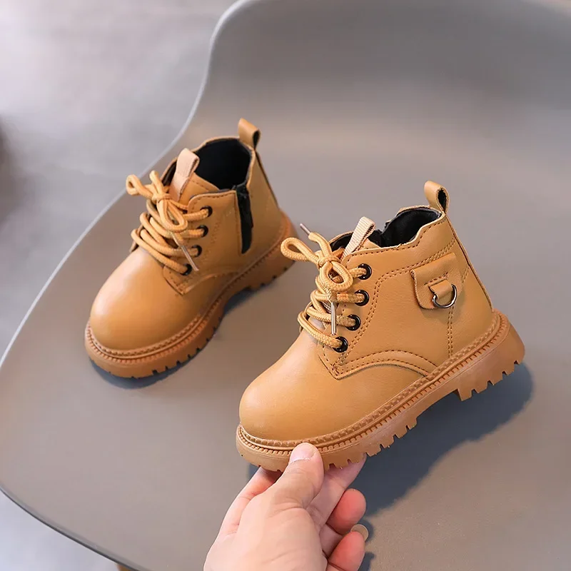 Spring Autumn Girls' Boots Solid Color Retro PU Children's Platform Ankle Boots Fashion Versatile Kids Causal Boys Short Boots