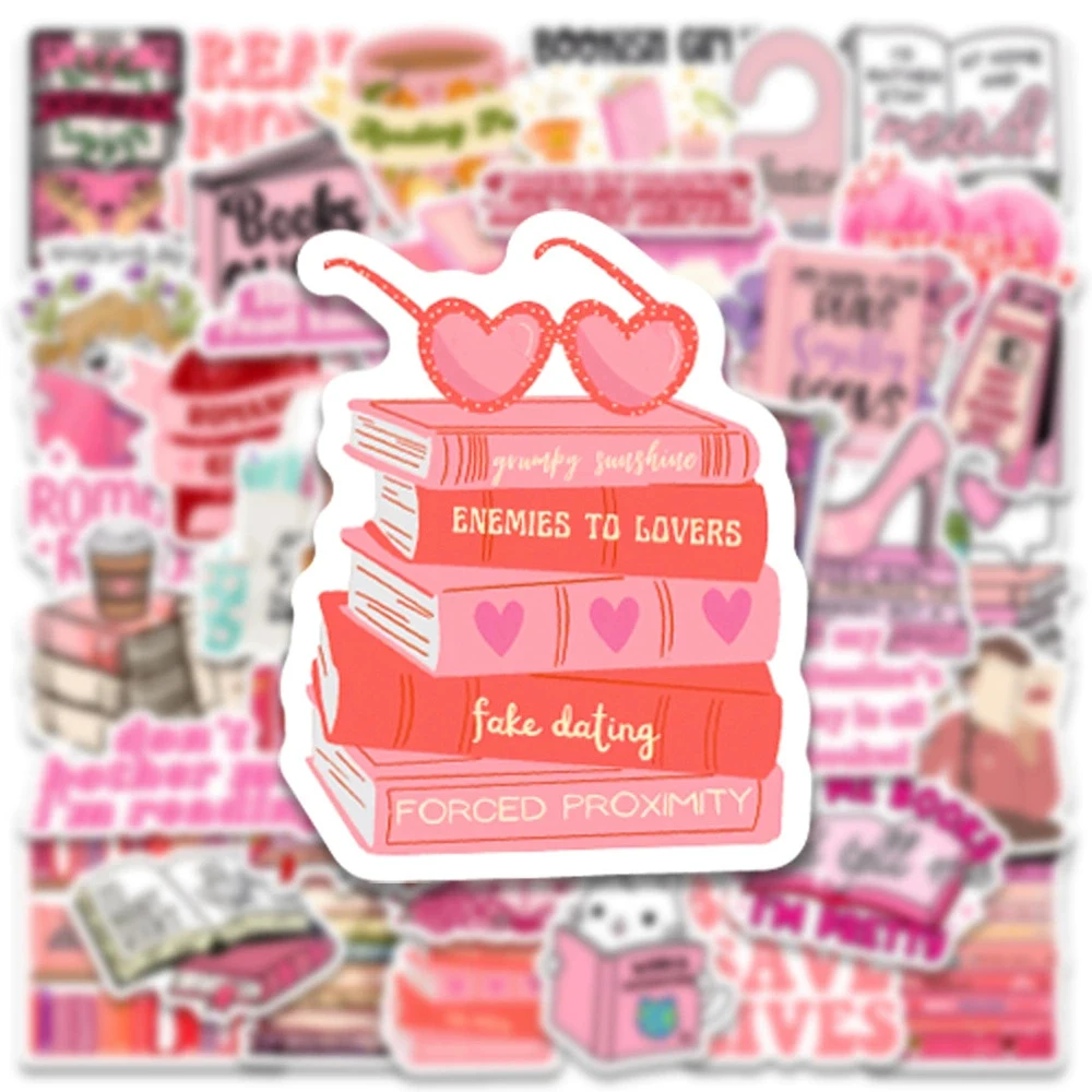 

10/30/50pcs Cute Pink Bookish Reading Stickers Aesthetic Art Cartoon Decals for Skateboard Luggage Phone Funny Graffiti Sticker