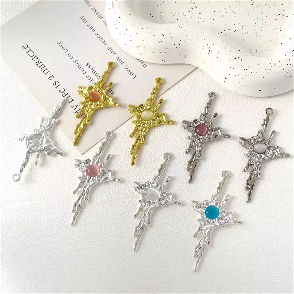 

Niche and Personalized Liquid Cat's Eye Cross Star Pendant Diy Handmade Necklace Bracelet Pendant Earrings Accessory Materials