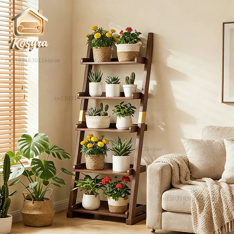 Solid wood plant stand for home floor-standing trapezoidal flower pots, succulents for placement of wooden racks