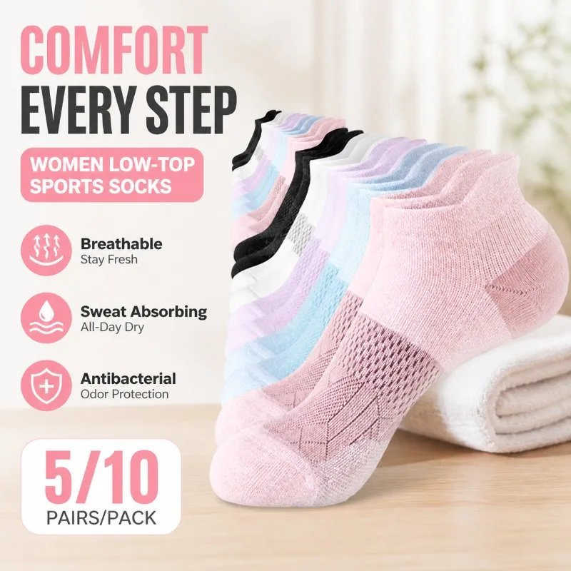 Color Block No Show Socks for Women Shock Absorbing Running Sports Ankle Socks Breathable Sweat Wicking Casual Short Socks Ideal