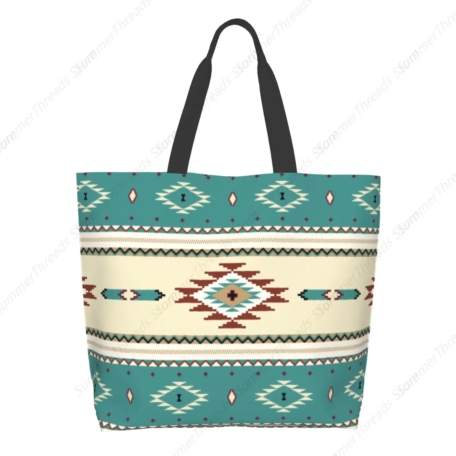 Native American Pattern Tote Bag for Women Large Print Bags Portable Beach Bag Reusable Grocery Bags Waterproof