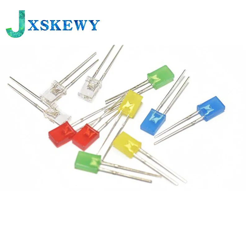 100 pcs 2x5x7 Rectangular LED Emitting Diode Lamp White Red Green Blue Yellow Orange Diffused Color Square DIY Indicator