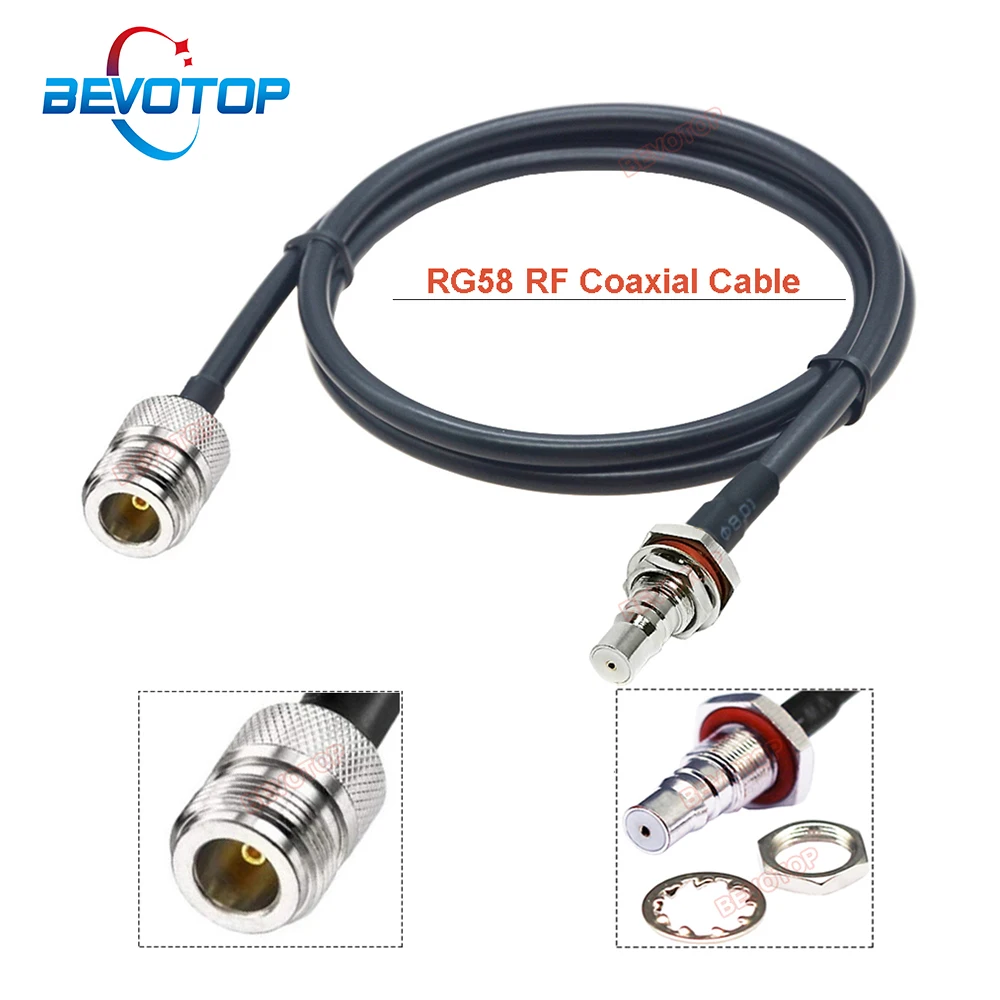 BEVOTOP QMA Female Bulkhead to N-Type Female Jack RG58 Jumper 50 Ohm Low Loss RG-58 RF Coaxial Extension Pigtail Cord 15CM~30M