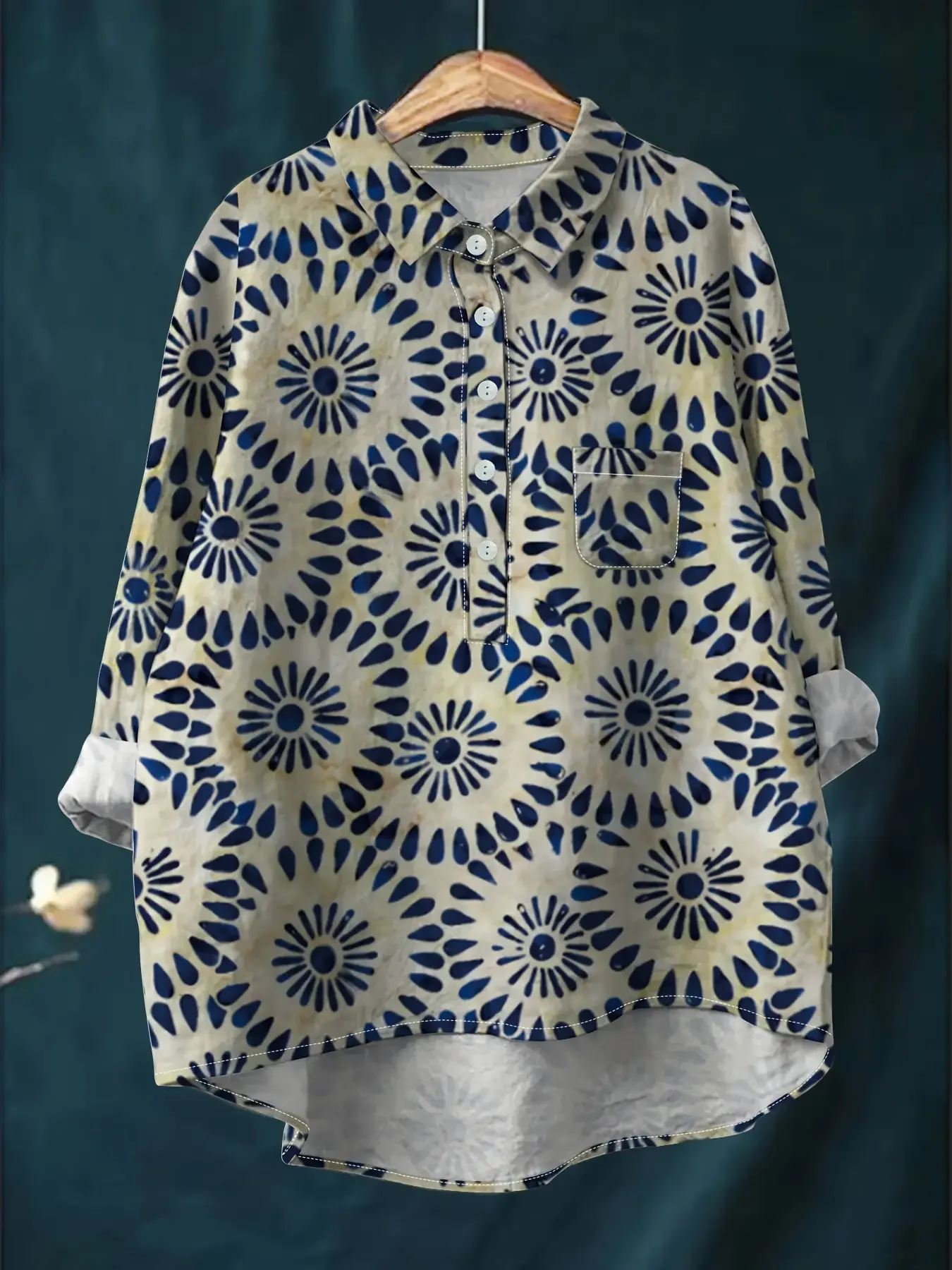 

Rotating Flowers Ladies' casual loose fit floral printed button up shirt - a versatile top for all seasons, 2026