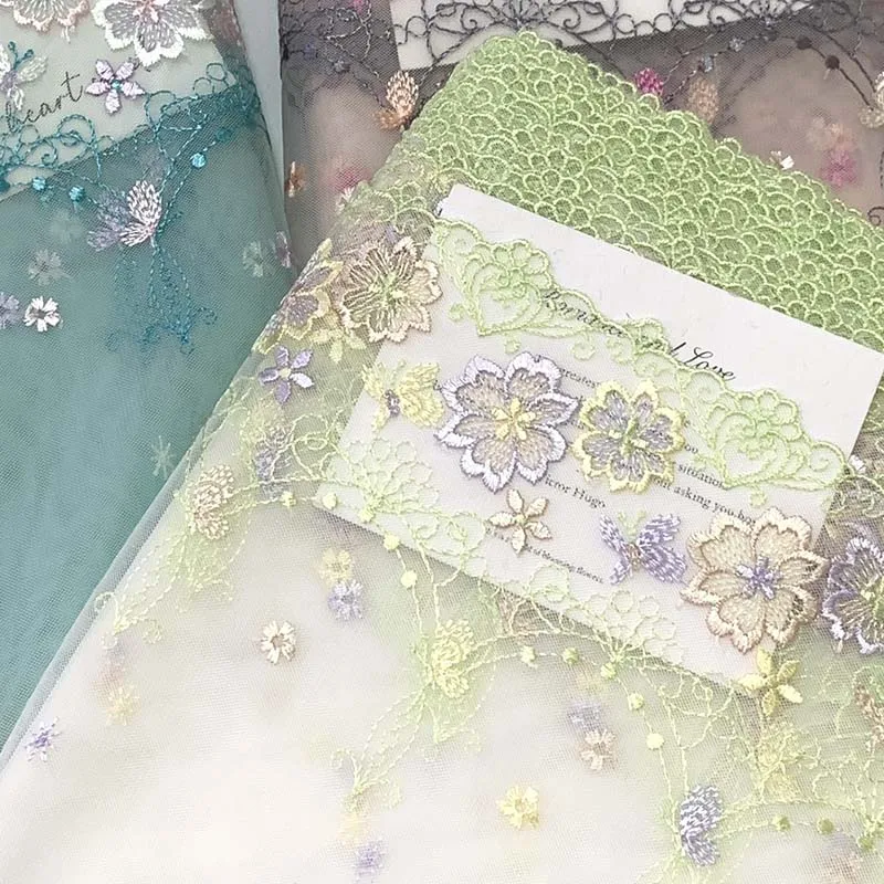 15Yards Green Pink Mesh Embroidered Lace Trim For Sewing Clothes Accessories Bra Costume Dress Lingerie Decor