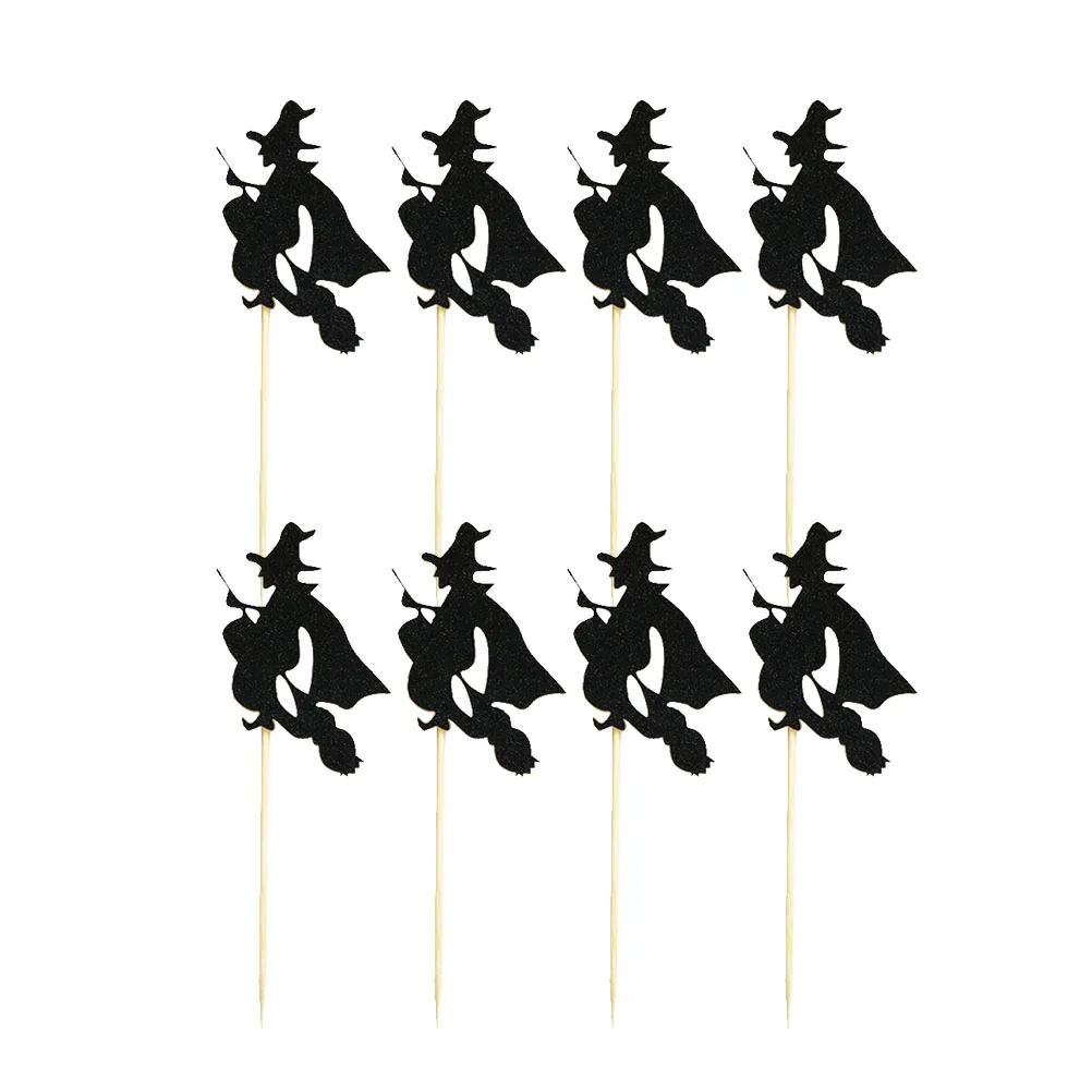 

10pcs Witch Decor Cake Toppers Premium Paper Bamboo Halloween Party Dessert Fruit Picks Lightweight Safe Fun Atmosphere