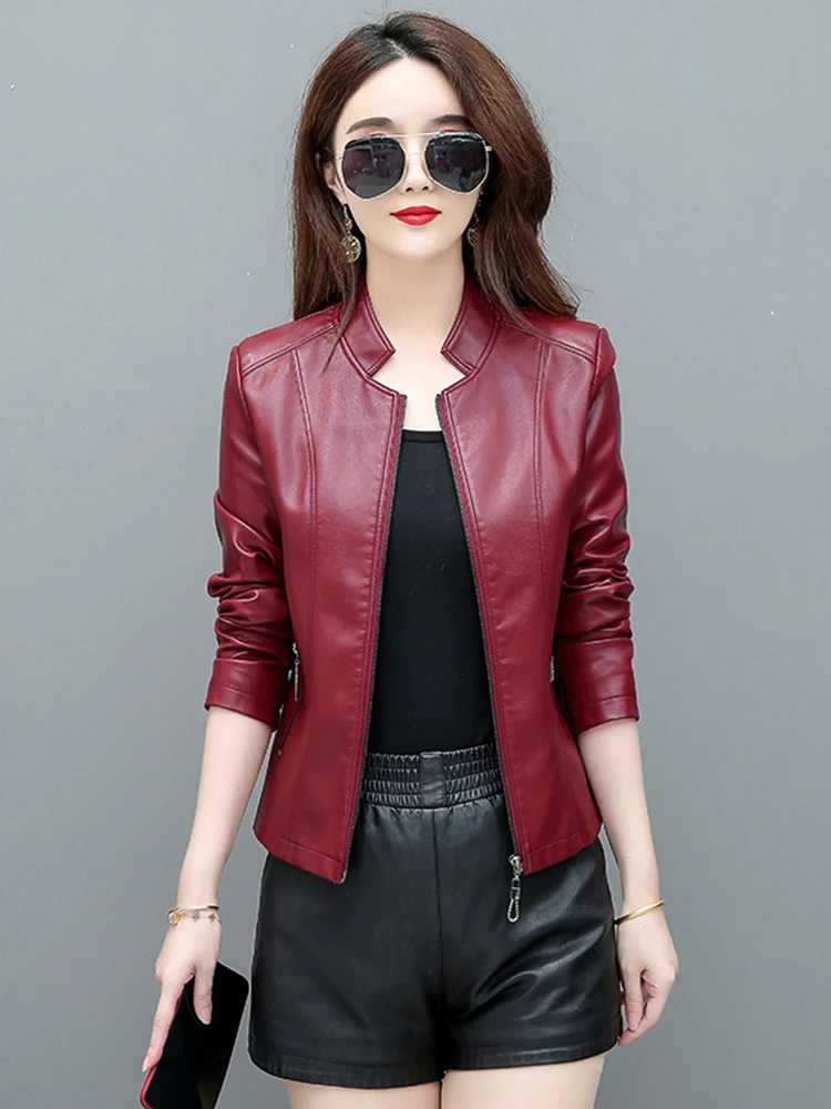 2025年春 レディース レザー ジャケット スリムフィット ブラック ジッパーデザイン 通勤用 シープスキン Sサイズ ファッション アウターウェア