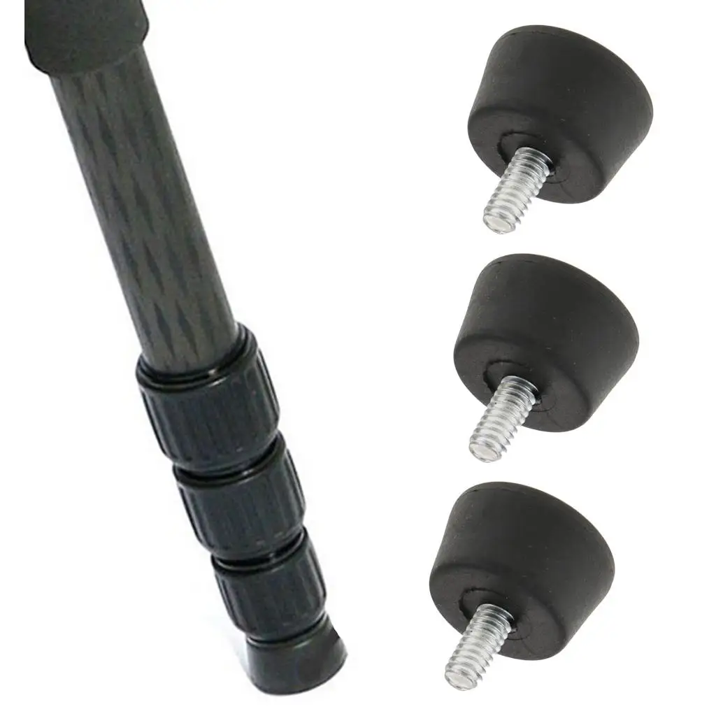 Black Tripod Rubber Feet 3 Piece Monopod Foot Stable Spike Mount for Camera and Phone Photography
