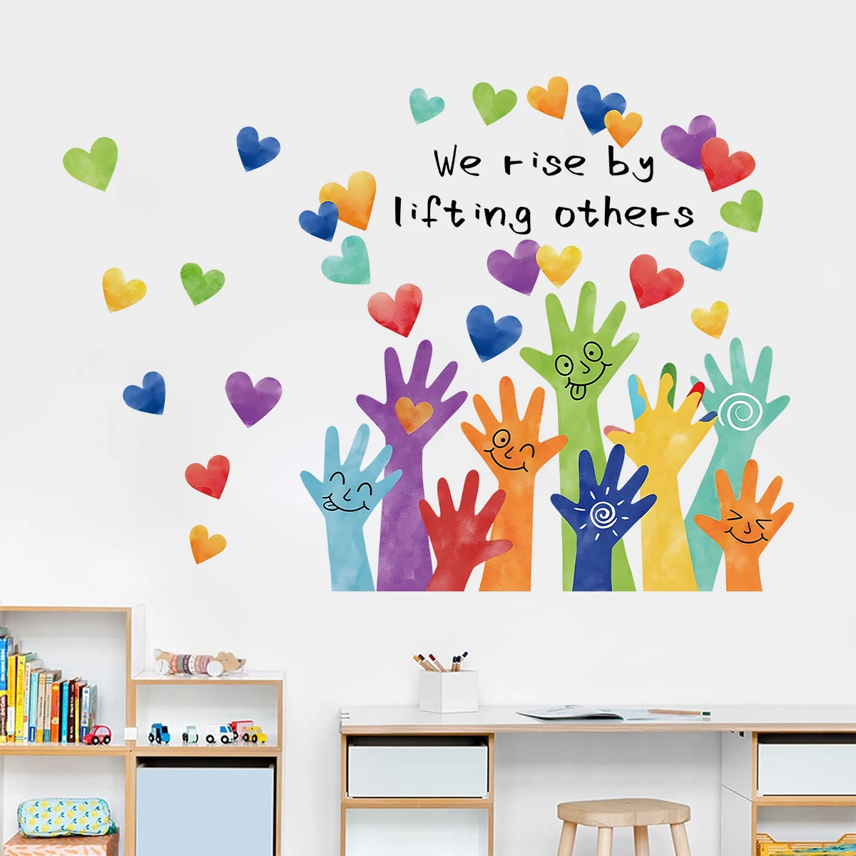 Cartoon Cute Palm Graffiti Multi Color Love Wall Stickers for Kids Room Classroom Baby Nursery Home Decor Decoration Wall Decals
