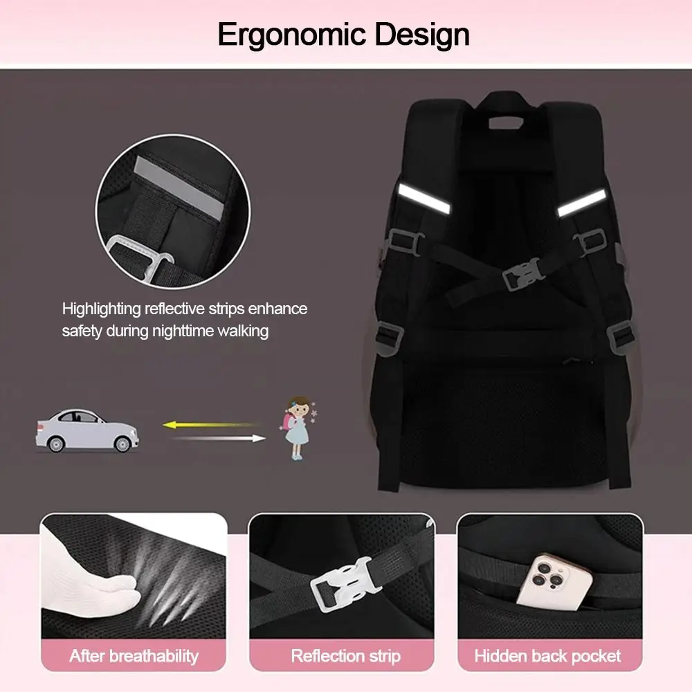 Durable Nylon Fabric School Bag Large Capacity Zipper Closure Bookbags Portable Love Pattern Shoulder Bag Daily Use