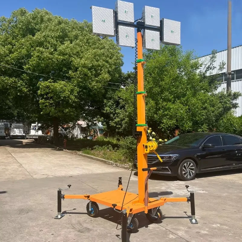 Super bright MF956-S portable LED mobile lighting tower 4x500W 4-6m adjustable lift, AC power supply, cold white light IP65