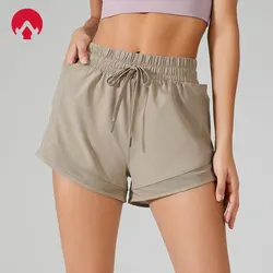 Pantaloncini da Yoga a vita alta per donna con coulisse per il controllo della pancia Fitness sportivo in esecuzione pantaloncini da palestra da donna pantaloni di Design a due pezzi