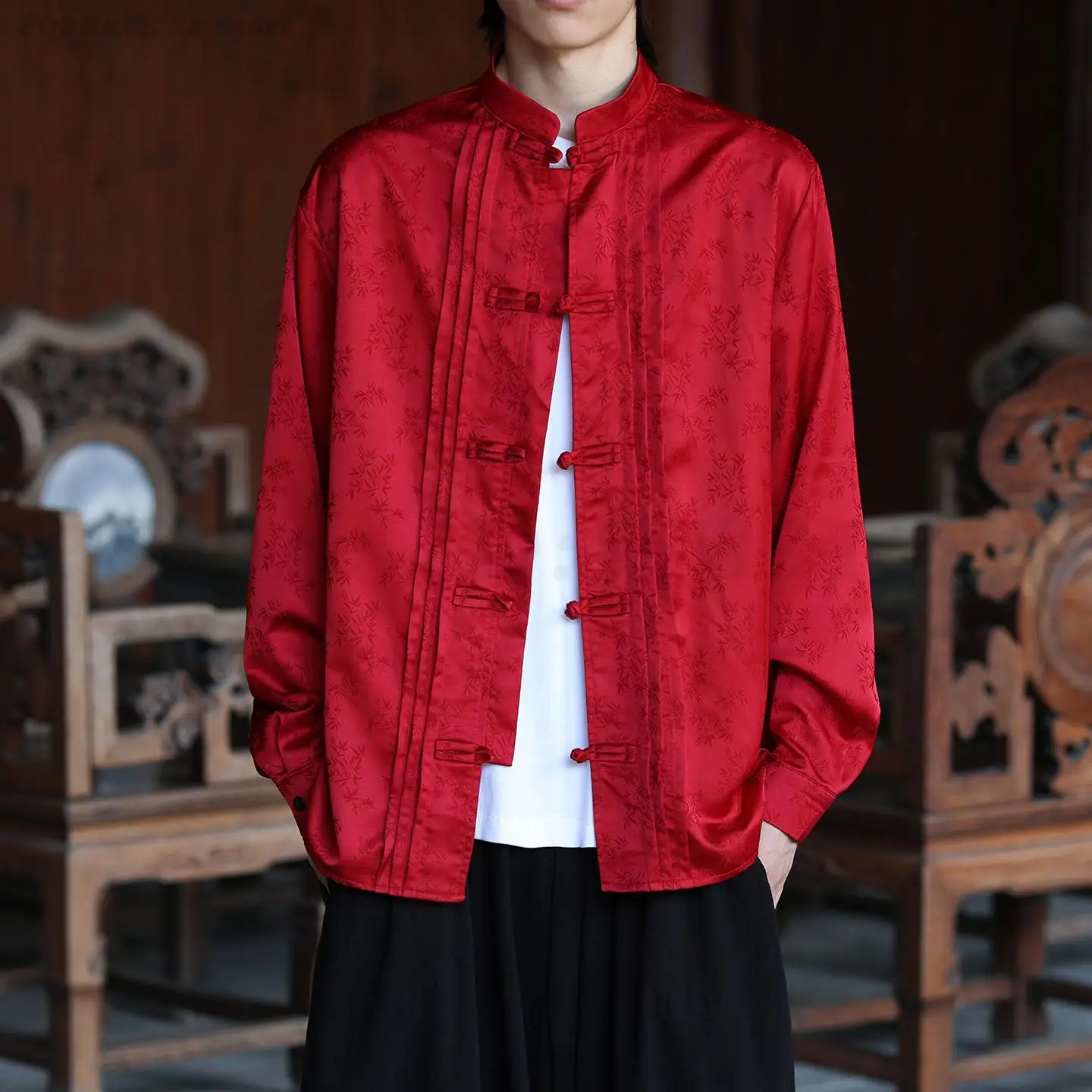 

Retro Jacquard Men's Shirt Chinese Style Tang Suit Tops Hanfu Cheongsam Jacket Plus Size Blouse Spring Summer Traditional Shirts