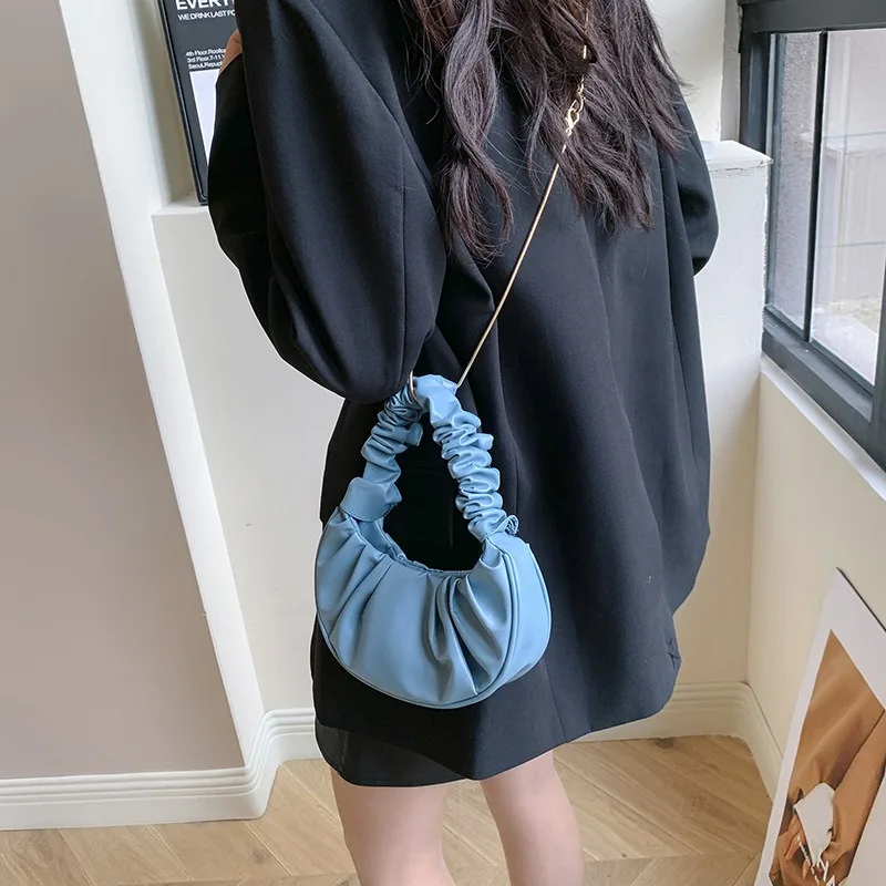 Pleated Dumpling Handlebags for Women Underarm Handbag Shopping Shoulder Bags Female Hand Bag PU Cloud Bags Leisure Armpit Bag