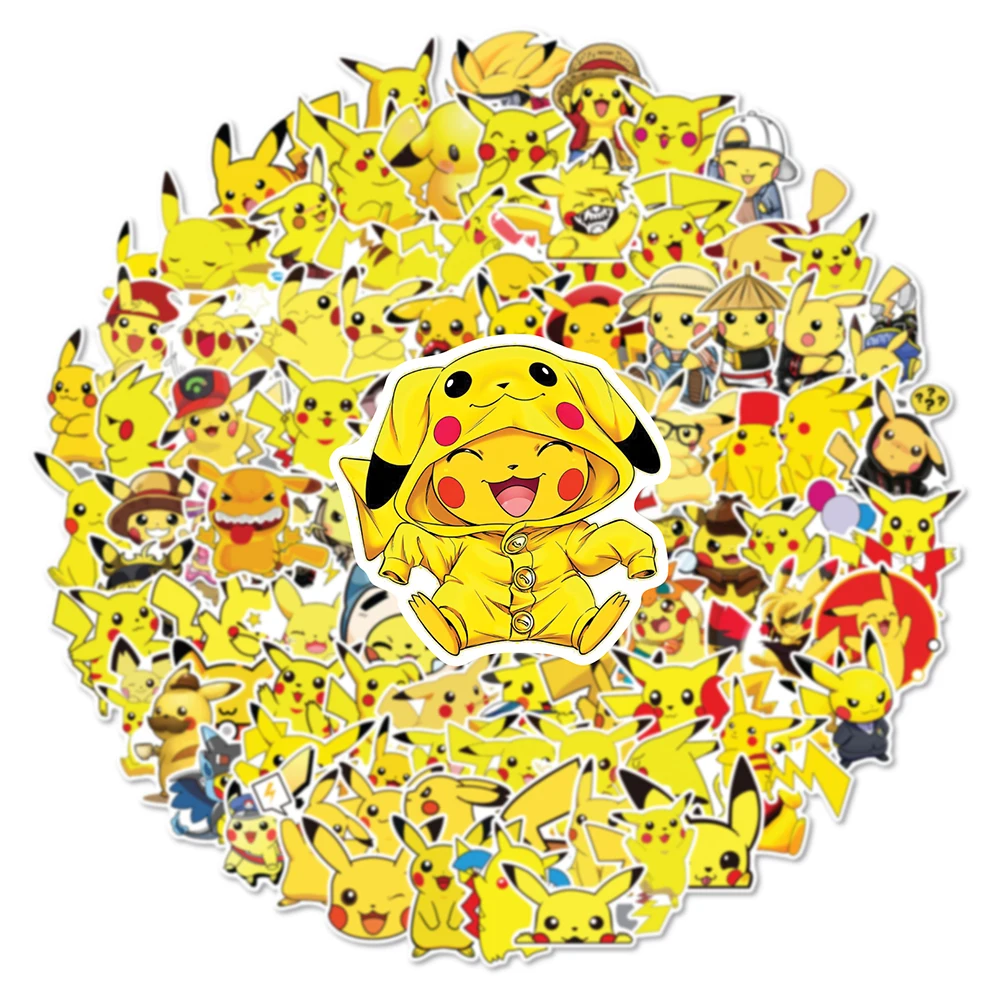 Autocollants Pokémon Pikachu, 10/30/50/100 pièces, stickers amusants, pour voiture, moto, voyage, bagages, réfrigérateur, ordinateur portable,