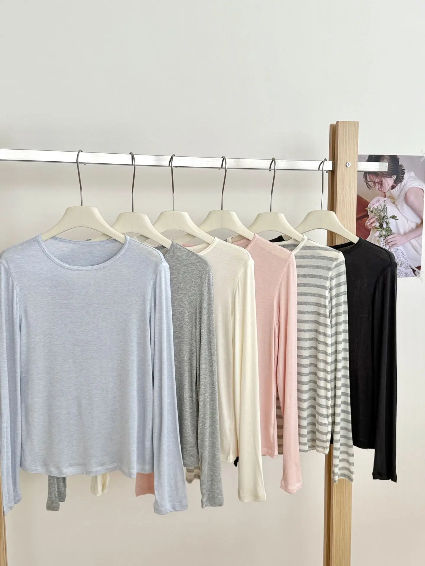 2026 Women Long Sleeve Thin T Shirts O-Neck Model Wool Slik Blending Tees Summer Pink Tops For Women Clothes