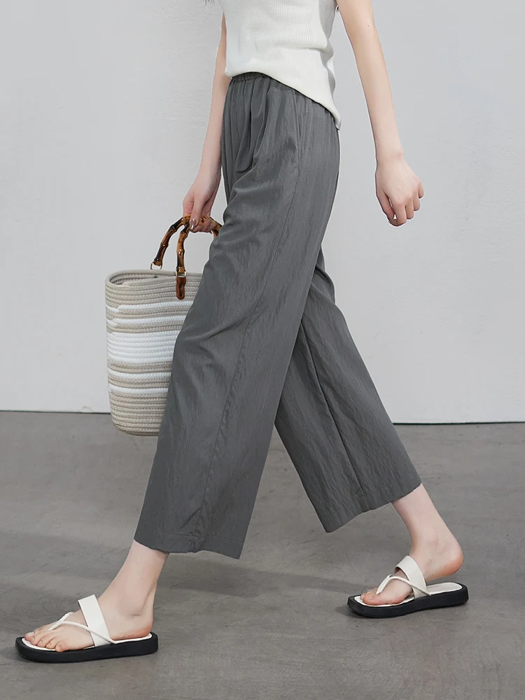 Casual Loose Wide Leg Pants Women's Thin High Waist Pleated Summer 2025 Faion Elastic Waist Casual Trousers