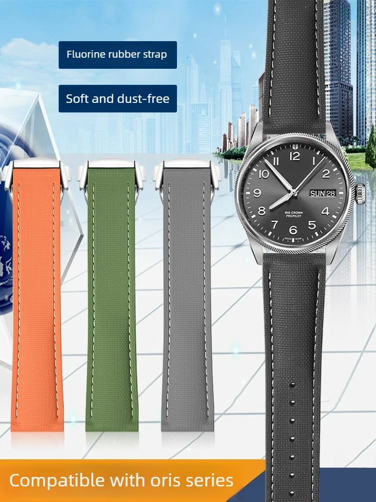 Braided Fluororubber Watch Strap 20mm for Men for Oris Oris Aviation Large Crown Pilot Series
