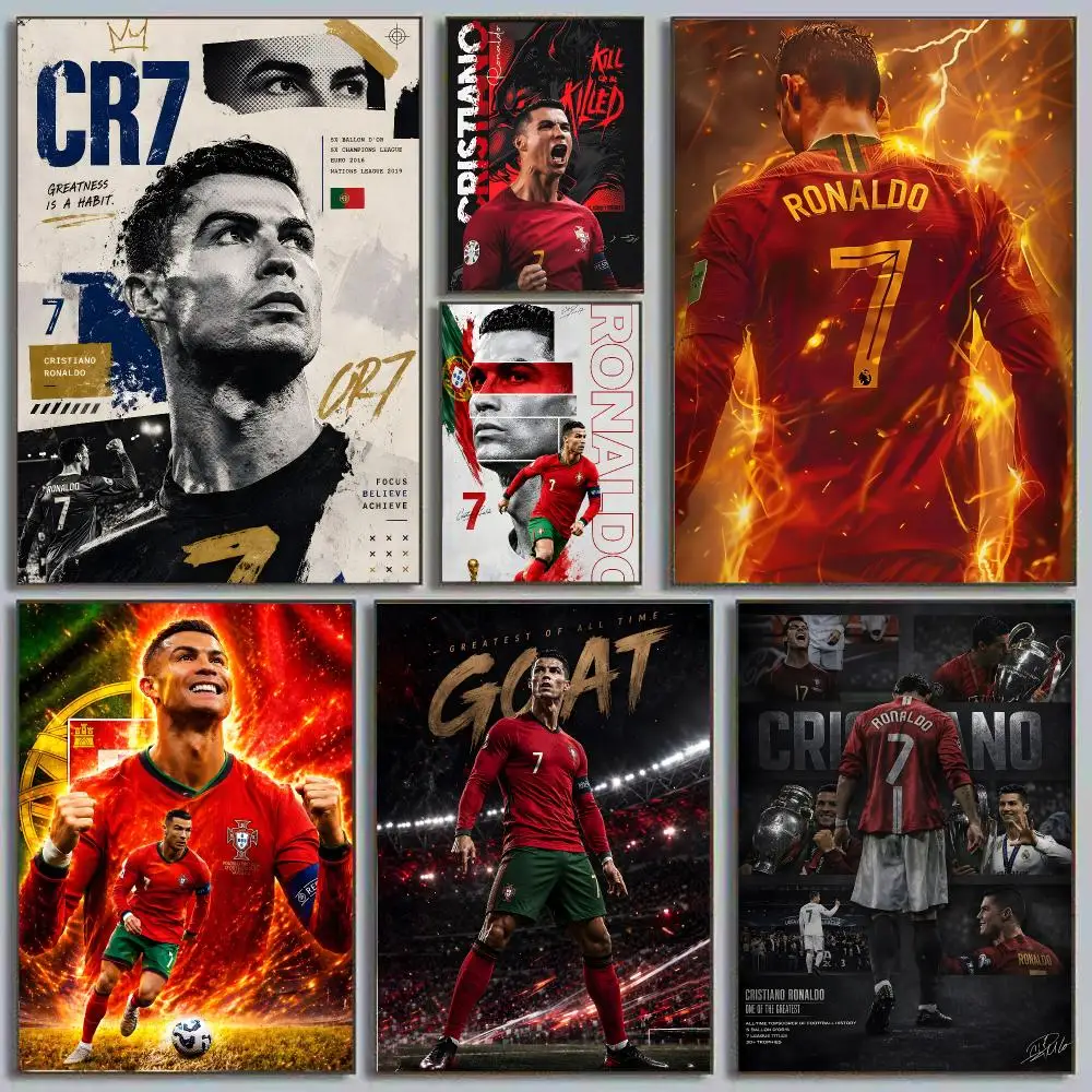 C-Cristiano Portugal Ronaldo-S CR7 Portugal GOAT Painting Calligraphy Eco-friendly wall decor Vintage Office frameless