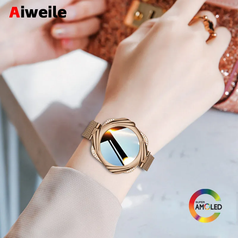 Smart Watches Ladies Women Smartwatch Fashion Gift Girl Aiweile AW5 Bluetooth Call Fitness Music Playback AMOLED Shining Diamond