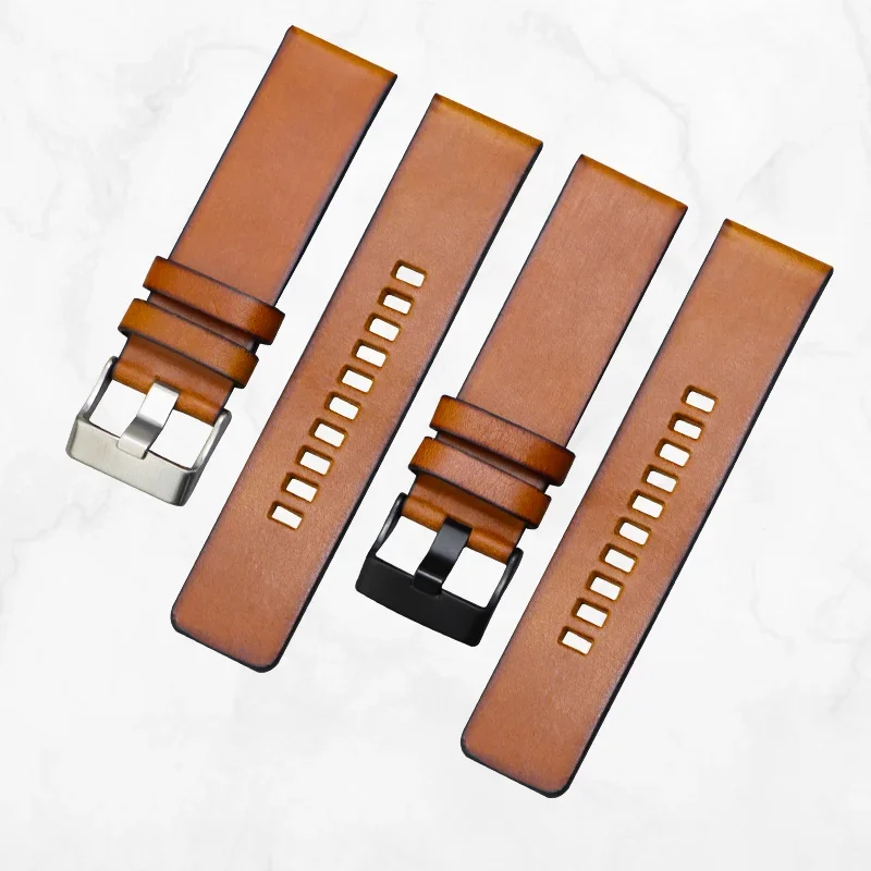 أحزمة ساعة من الجلد الطبيعي لسلسلة ديزل ريترو ، حزام مريح من جلد البقر ، جلد بقر مقاوم للعرق ، أنيق ، Dz4318 ، Dz7257 ، 22 ، 24 ، 26