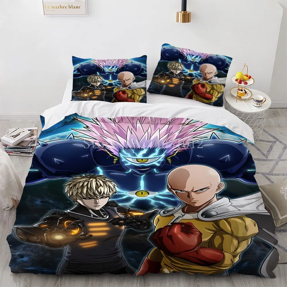 

ONE PUNCH MAN Bedding Set Cartoon Anime Duvet Covers with Pillowcases for Kids 3d Comforter Cover Black Bedclothes Bed Linen