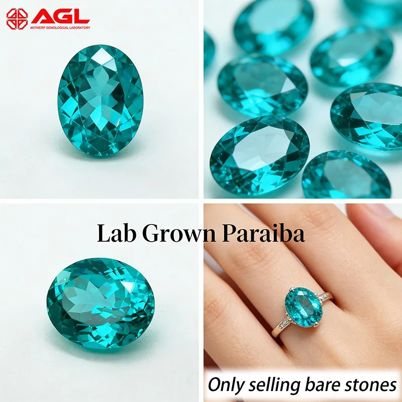 Paraíba Cultivada en Laboratorio, Corte Ovalado, Color Azul Neón, para Joyería Avanzada DIY, Incrustaciones en Anillos y Collares, Certificado AGL Seleccionable
