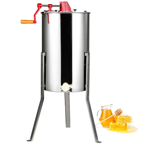 SucceBuy Manual Honey Stainless Steel Beekeep Extractor Honeycomb Drum Spinner with Lid Adjustable Apiary Centrifuge Equipment