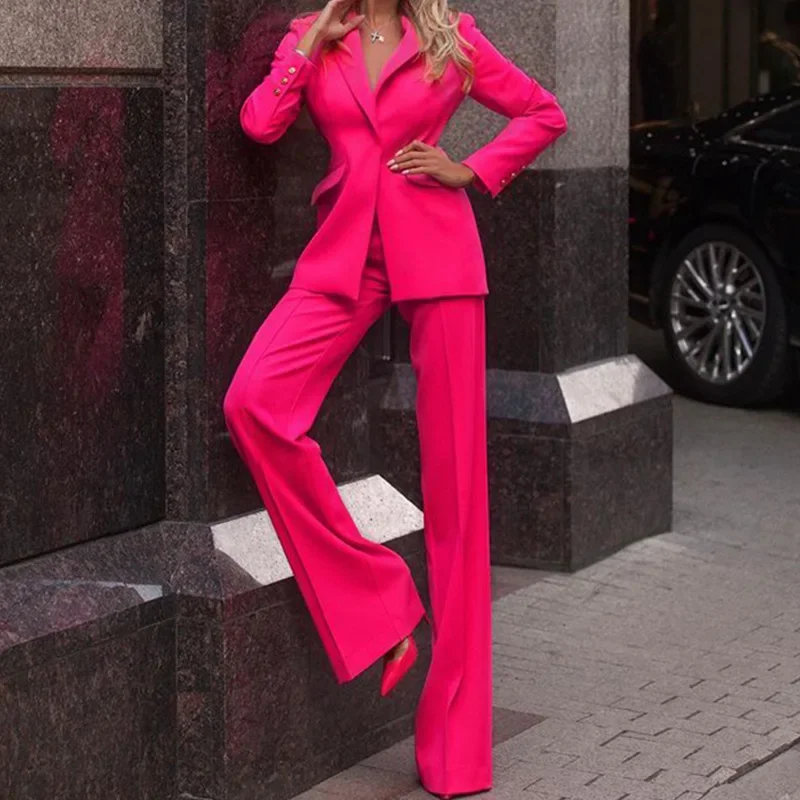 Two Piece Sets Outfits Blazer Coats Office Lady Y2K Fashion Casual Suit Straight-Leg Pants Suit Women Straight Trousers Sets