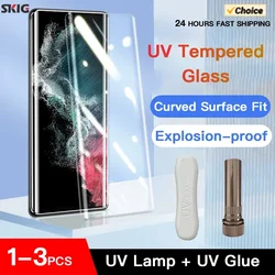 SKIG UV Temperli Cam Filmi Samsung Galaxy S24 S23 S22 S21 S20 Ultra Artı Tam Kavisli S24Ultra Ekran Koruyucu