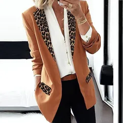 Women's Casual Leopard Pocket Lapel Blazer Jacket Jacket Women's Lapel Lapel Cardigan Cape Fashion Temperament Jacket Work Suit