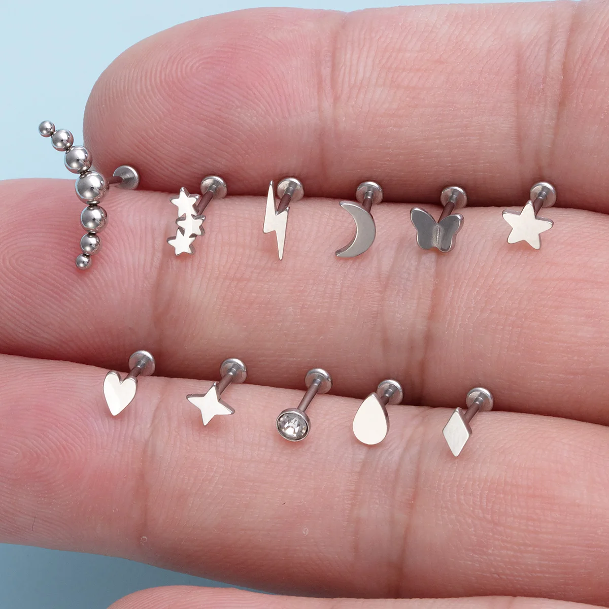 1pc faden lose Lippen ringe Labret Monroe Nieten Push-In Edelstahl Helix Muschel Knorpel Tragus Ohrring spitzen Schmuck 20g – Detail 8