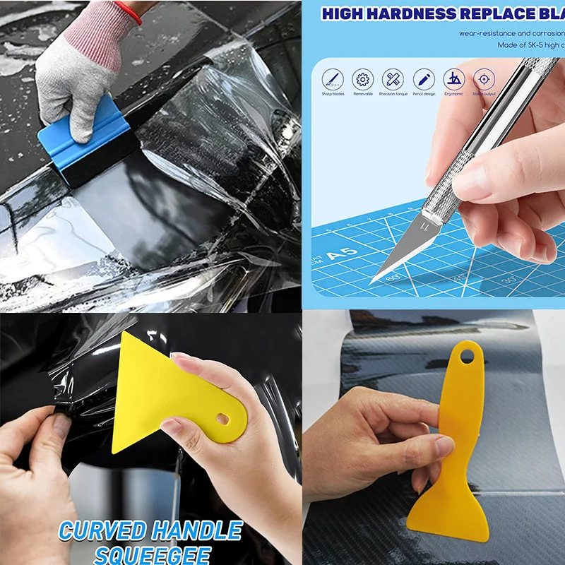 19Pcs/10Pcs Car Wrapping Vinyl Tool Kit Window Film Tint Tools Car Wrap Sticks Edge Trimming Squeegee Tinting Felt Edge Squeegee