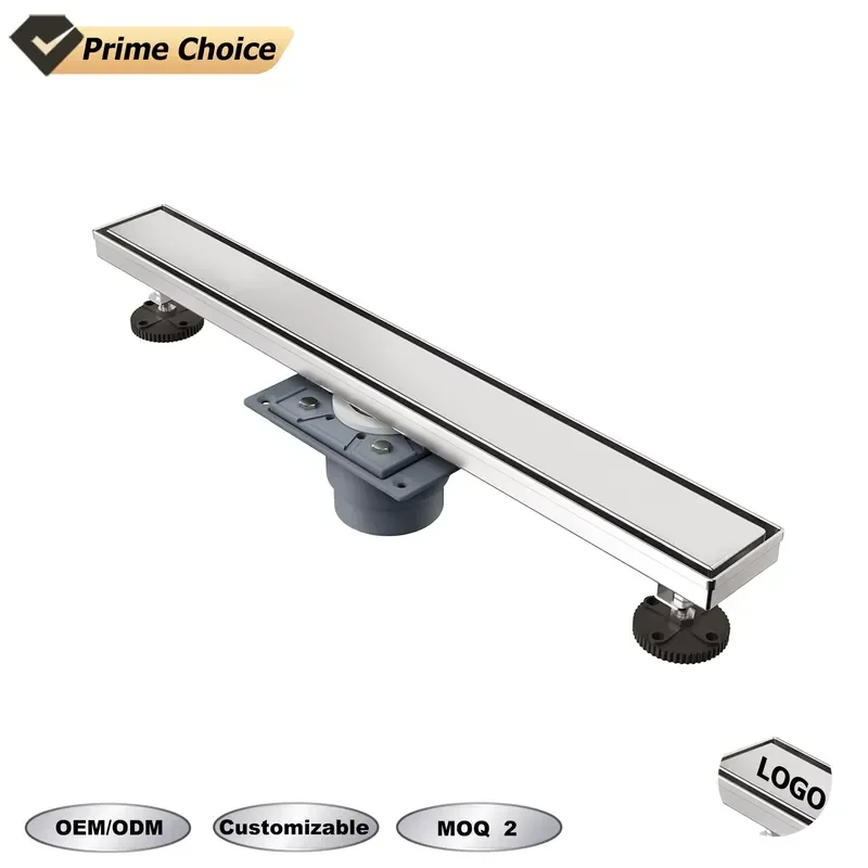 for Modern 304 Stainless Steel Linear Shower Drain with PVC Flange Removable Hair Collector Bathroom Sink Tile Insertion